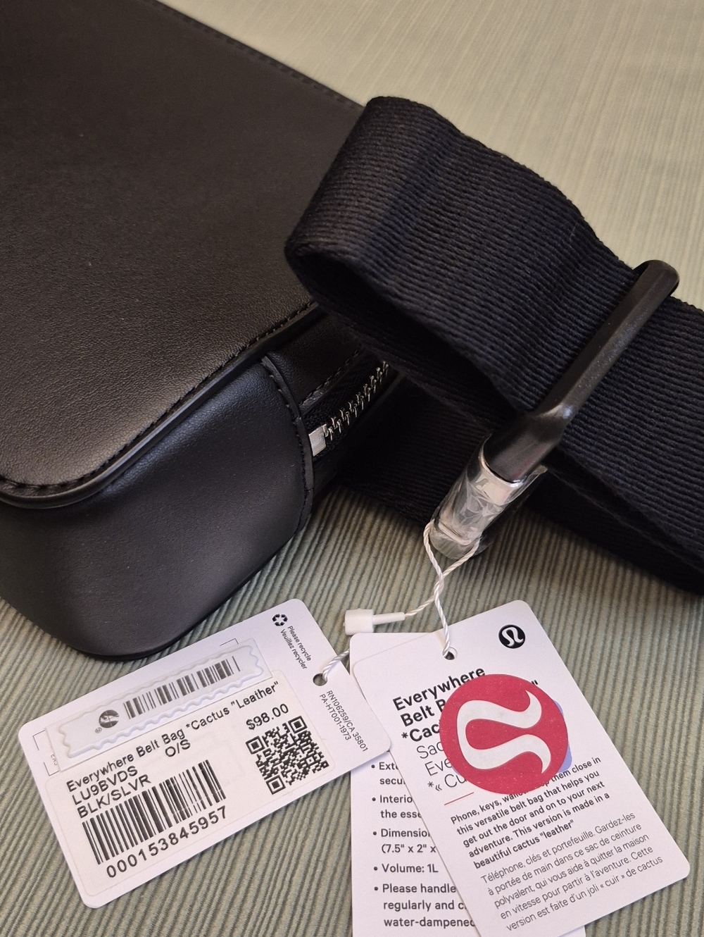 lululemon Black Leather Alternative Belt Bag 1L Silver Hardware NWT Dustbag - Picture 10 of 10
